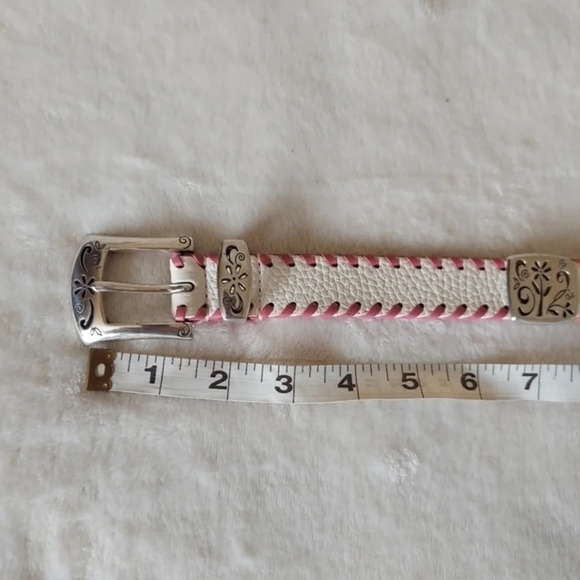 Brighton White Leather Belt Whipstitched‎ with various colors silver hard S/M - Picture 9 of 9